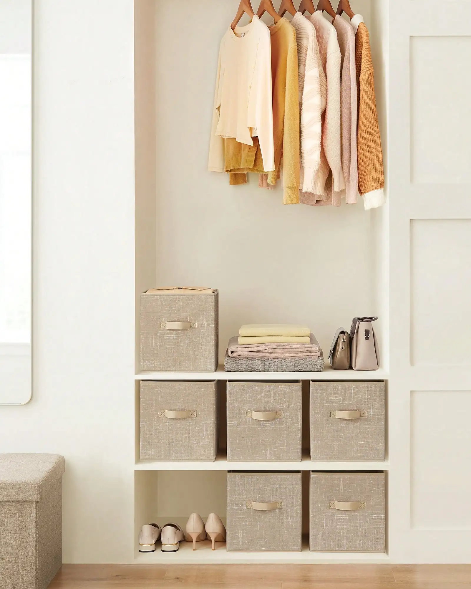 

Кубы для хранения, 11-дюймовые корзины из нетканого материала с двойными ручками, набор из 6 штук, органайзеры для полок, складные, Fo