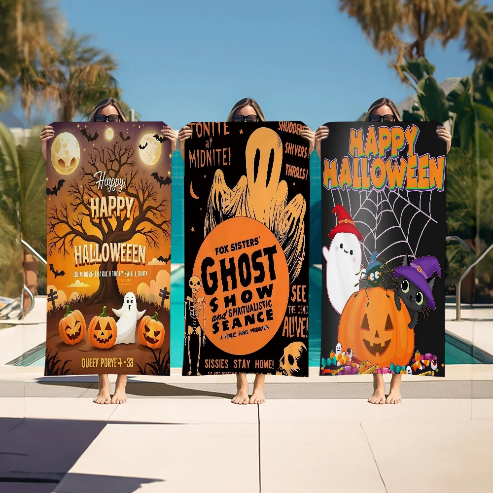 

Halloween Ghost Microfiber Blanket Quick Drying Beach Towels Oversized Printing Super Absorbent Pool Towel Blanket