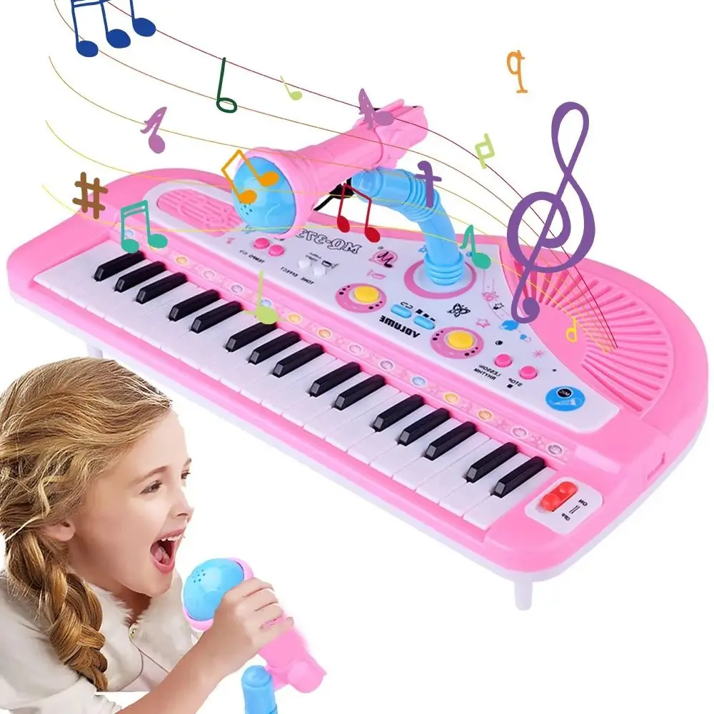 Plástico 37 teclas piano brinquedo musical com microfone montessori 37 teclas teclado eletrônico instrumentos musicais multifuncionais