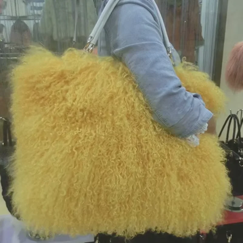 Mongolia Sheep Fur Handbag Genuine Lamb Fur Bags