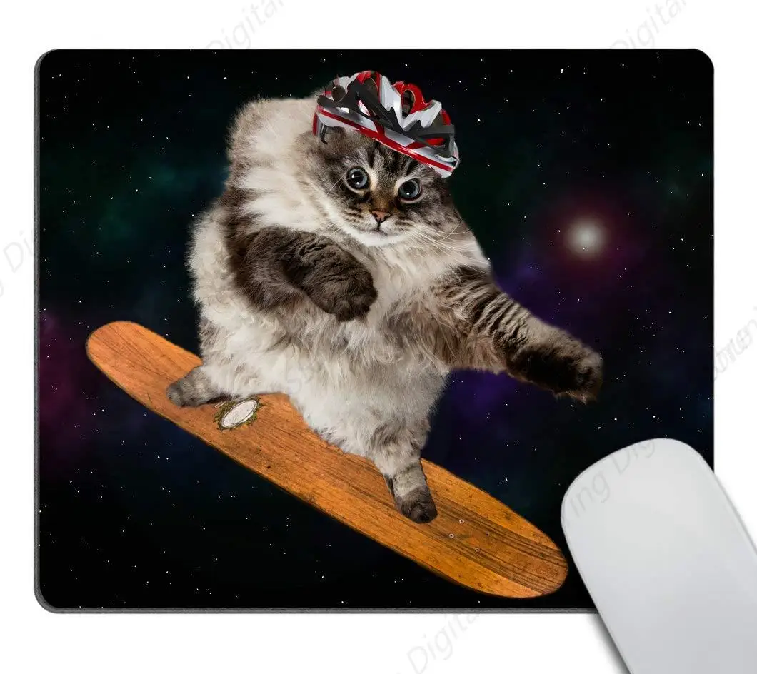 Interesting Cat Skating in Space Mouse Pad Anti slip Rubber Rectangular Mouse Pad Computer Laptop 18*22cm