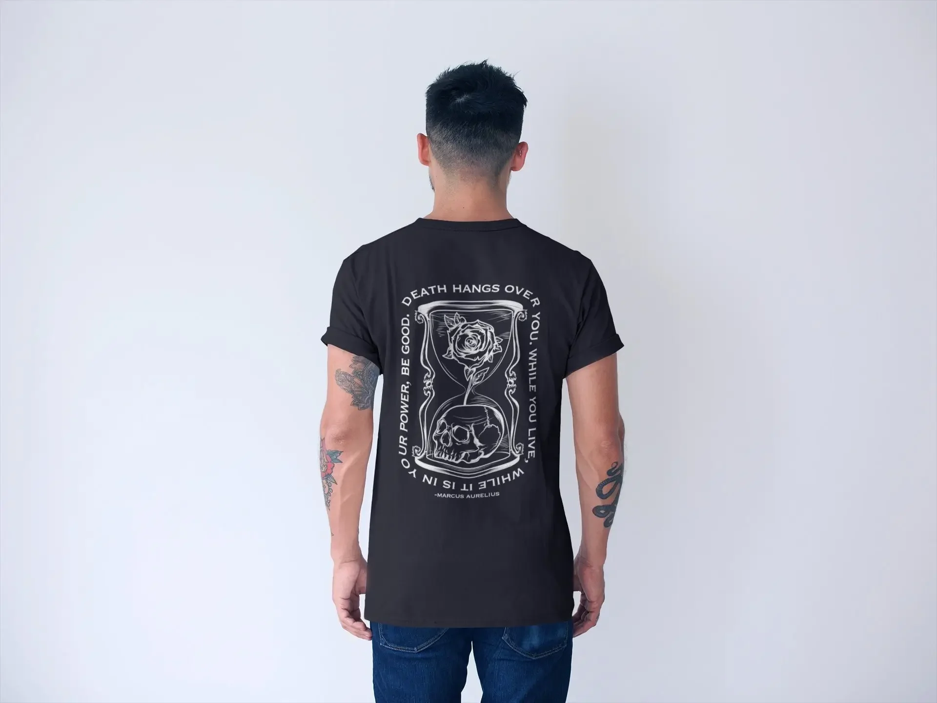 Memento Mori Memento Vivere Hourglass Skull Rose Unisex T-shirt