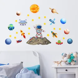 Autocollants muraux d'astronome de l'espace de dessin animé, décoration murale créative pour la maison, décoration auto-arina pour chambre d'enfant, décor de fond de chambre à coucher