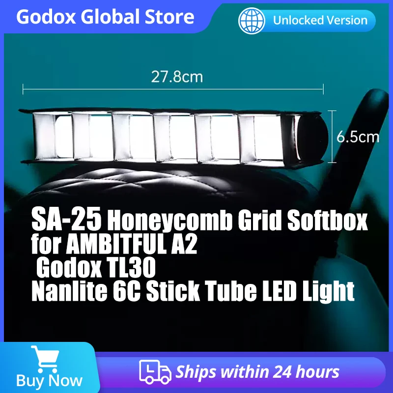 AMBITFUL SA-25 Softbox en grille nid d'abeille pour tube lumineux, compatible avec AMBITFUL A2, Godox TL30, Nanlite 6C et tube lumineux LED