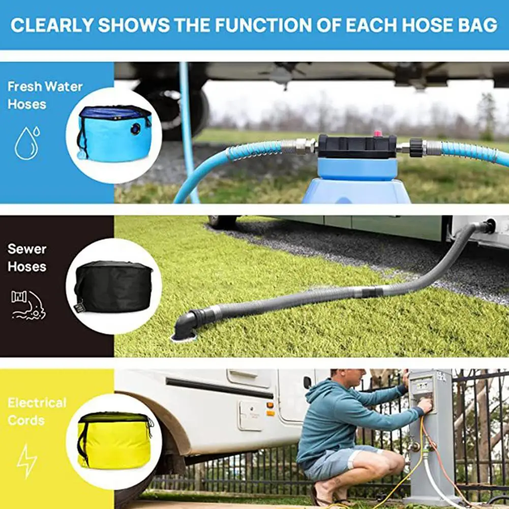 RV Hose Storage Bag with Straps Waterproof RV Accessories for Sewer Hoses/Fresh Water Hoses/Electrical Cords/Camper Tools