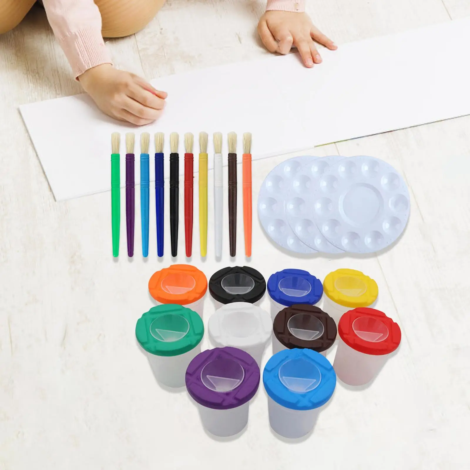 23個のペイントカップとペイントブラシ、子供用描画ツール用の丸いペイントブラシ。