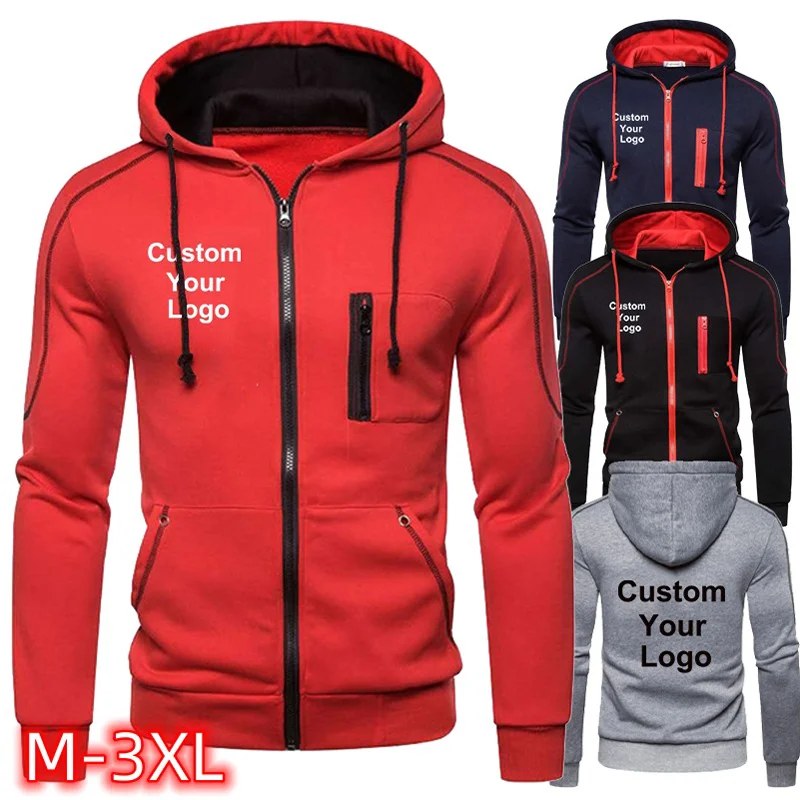 Hoge Kwaliteit Mannen Custom Uw Logo Jassen Mannen Mode Herfst Winterjas Sweatshirts Casual Lange Mouwen Hoody Rits Hoodie