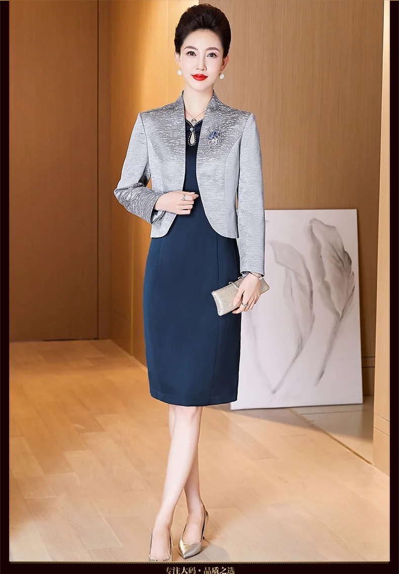 

Lace Mother of the Bride Dresses Knee Length 2 Piece with Jacket Mother Dress High Quality Wedding Party Groom Mother Gown 2020