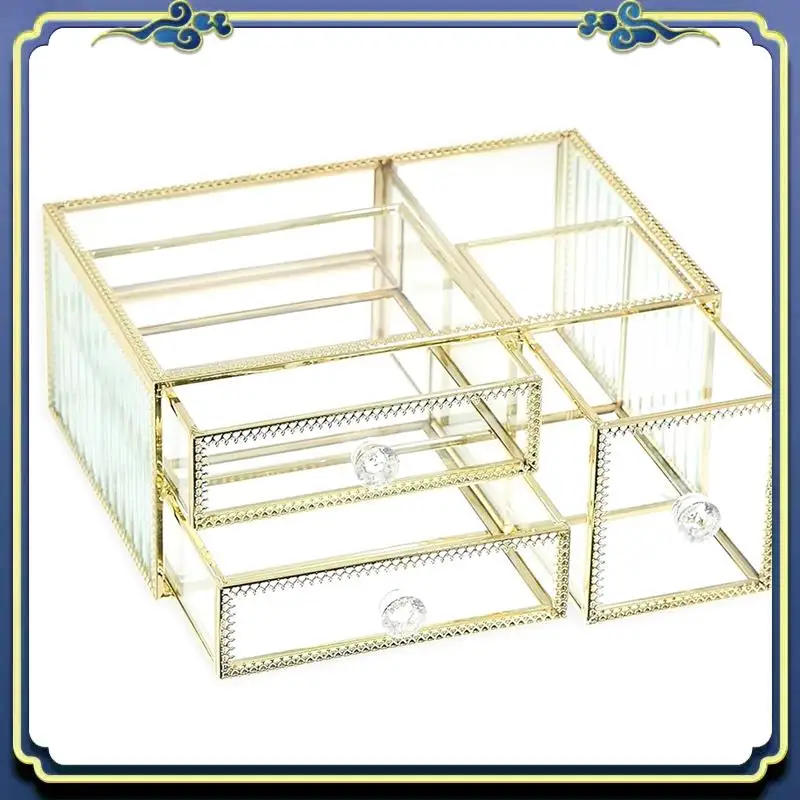 

3 Drawer Organizer Elegant Vanity Storage With Touch Of Gold, Great For Lipsticks And Brushes, Clear Visibility
