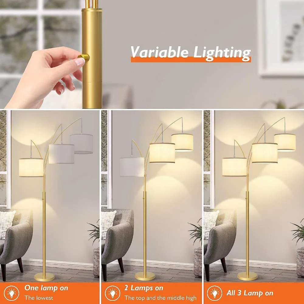 Lámpara de pie con sombras y Base pesada, lámparas de pie altas colgantes, 3 luces de arco