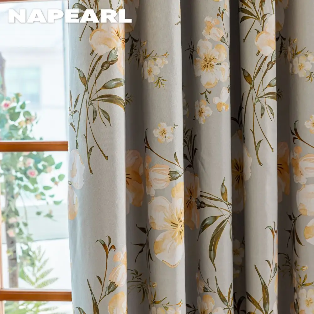 

NAPEARL Elegant Flower Printed Curtains Blackout Shade Screen for Kitchen Study Windows 1PC