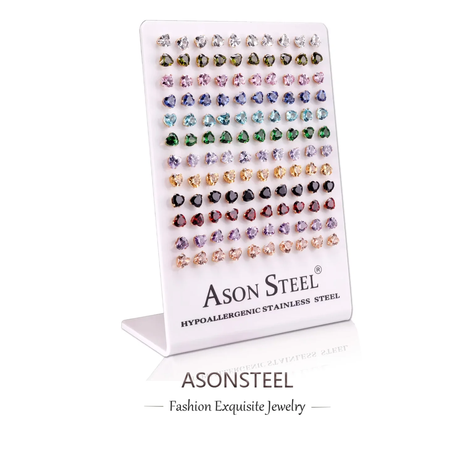 ASONSTEEL Heart Design Stainless Steel Stud Earrings Wholesale 60pairs/lot Women Coloful Crystal Earrings Christmas Jewelry