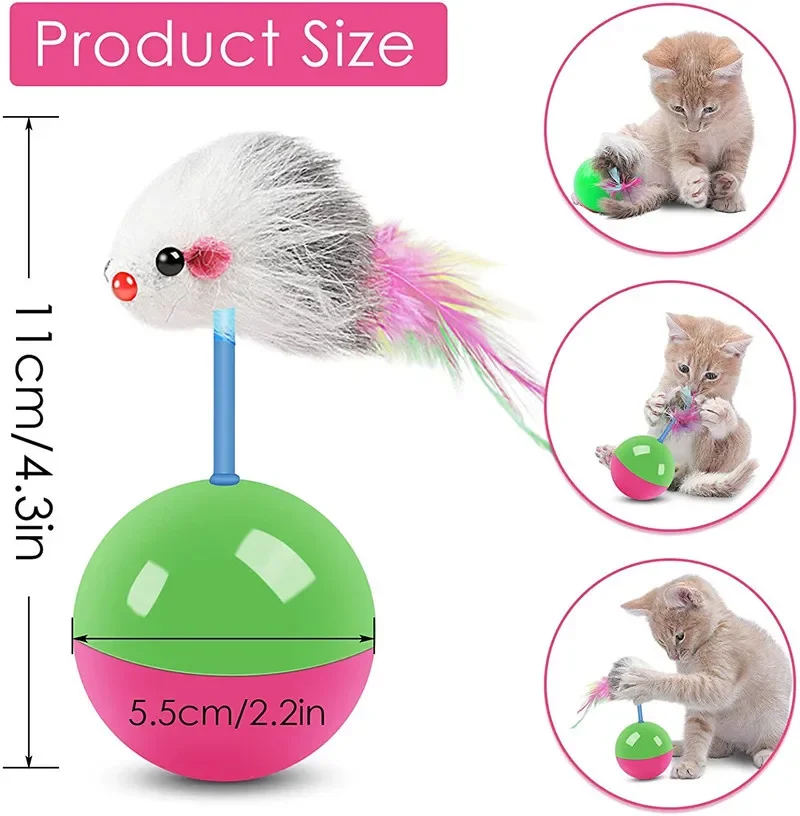 Interaktiver Katzenspielball mit Maus, kein Wippball, Spaß beim Necken von Katzen und Hunden, Selbstspielzeug, Haustierbedarf, Set mit Katzenspielzeugen zum Necken – Detail 8