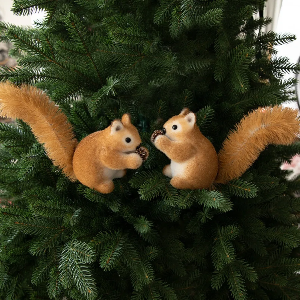 

Flocking Christmas Tree Squirrel Pendant Simulation Fluffy Christmas Squirrel Decorations Mini Lightweight