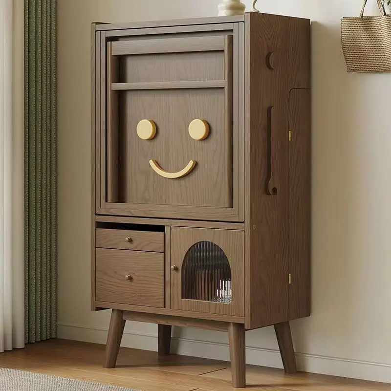 خزانة جانبية من الخشب الصلب - مخزن بوفيه نورديك مع أدراج وباب منزلق، وحدة تخزين موفرة للمساحة لغرفة الطعام والمطبخ