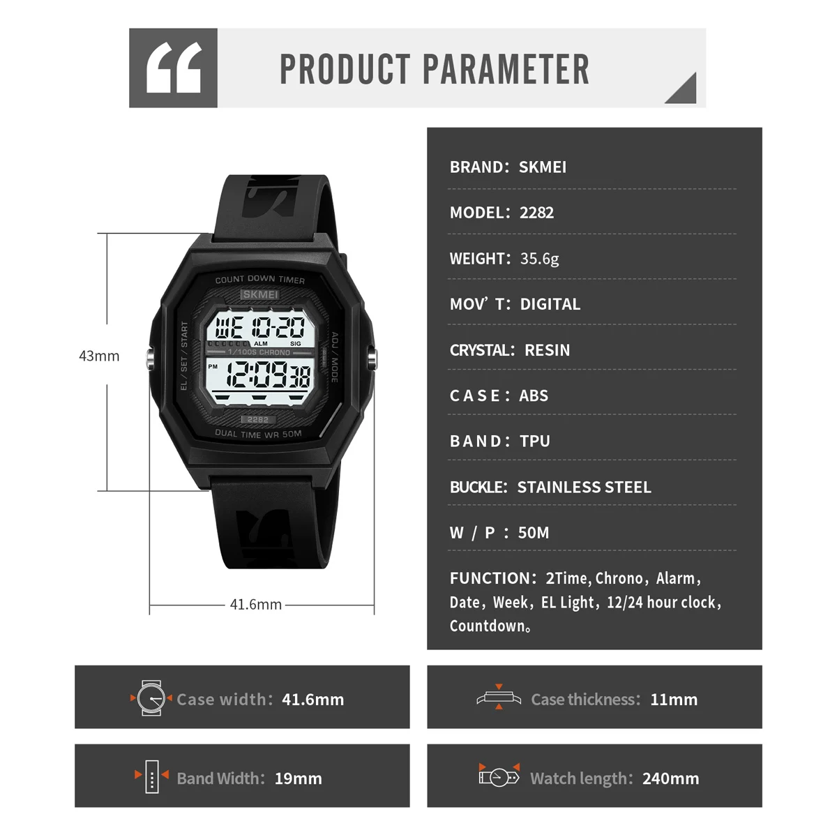 SKMEI Multifunctional  Waterproof EL Light Chrono Watch Alarm Watches Sport Digital Electronic Wristwatch For Men Women Students