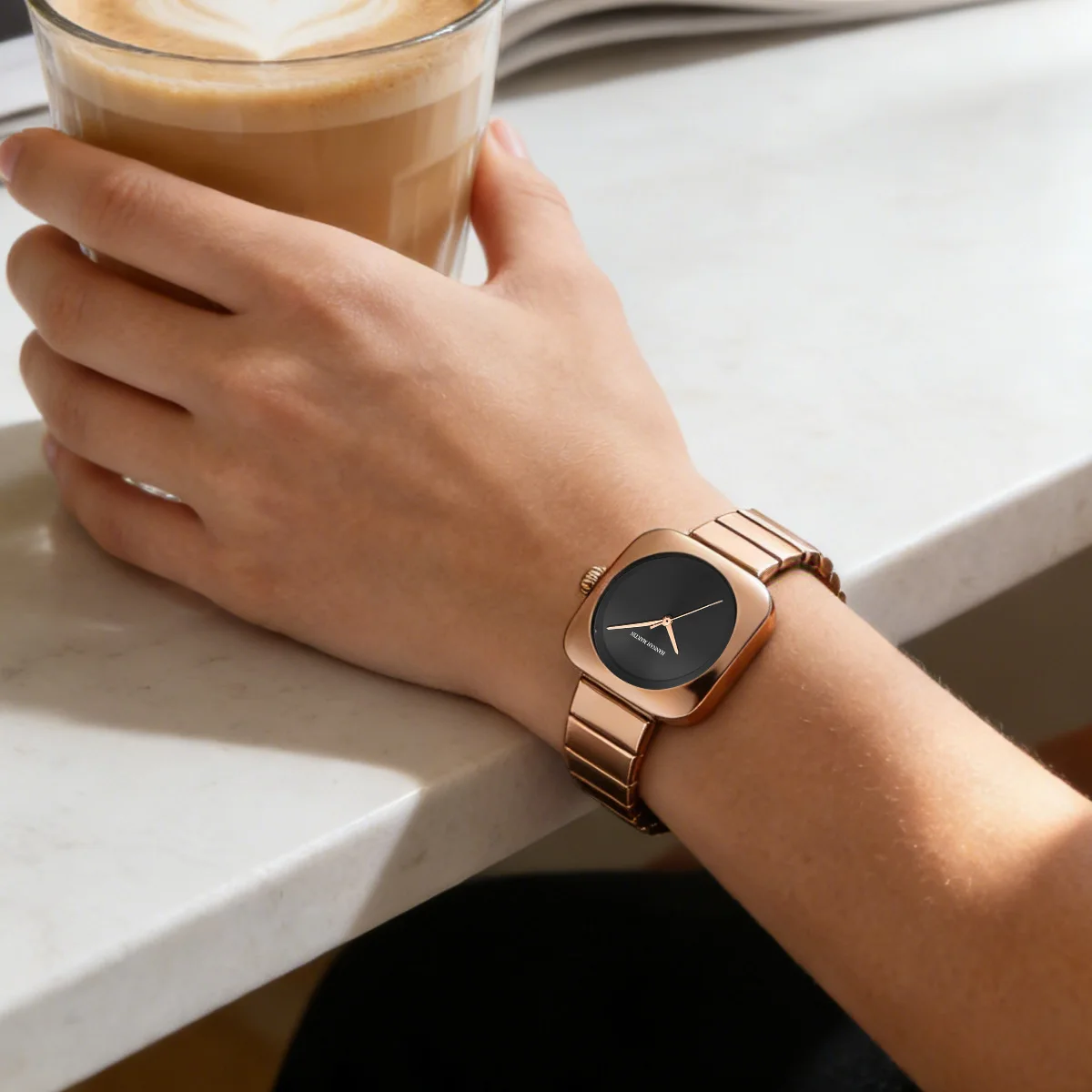 HANNAH MARTIN Women Watch Quartz 30mm Square Elliptical Stainless Steel Clock Japanese Movement Waterproof Simple Couple Watches view 6