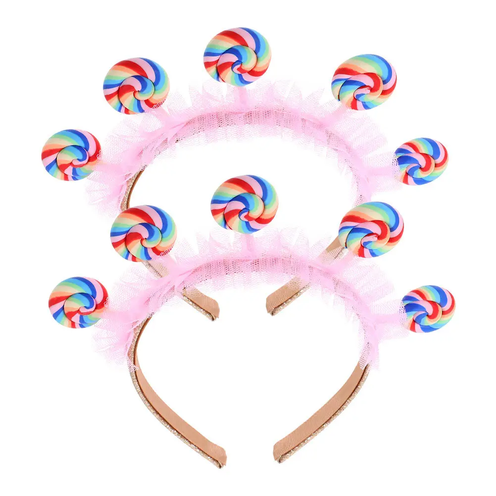 

2 шт. розовые повязки для волос в виде леденцов для детей, милые аксессуары для волос на день рождения, тематические повязки для девочек