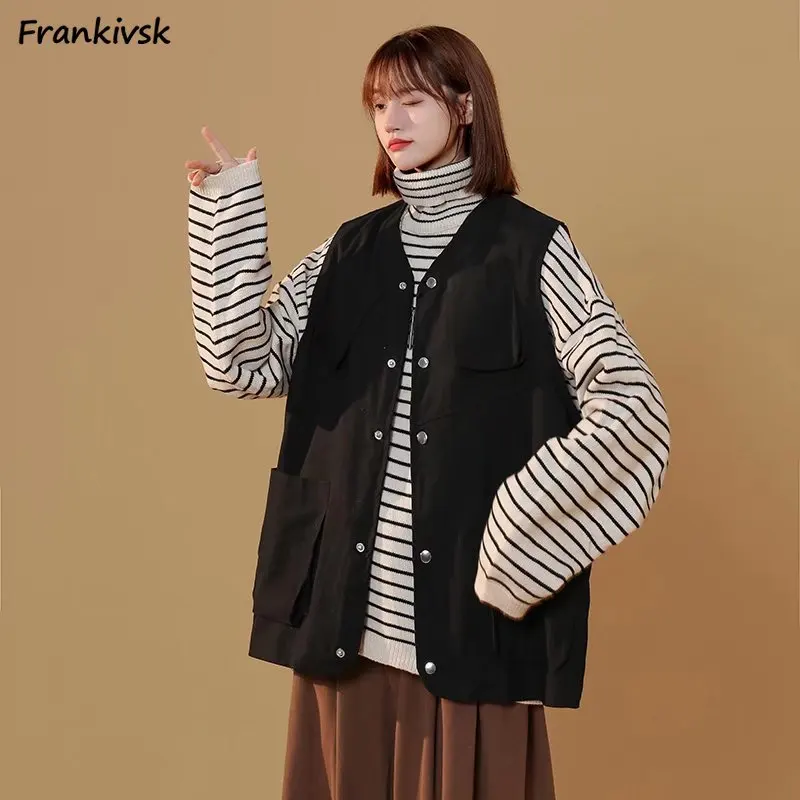 Women Vests Solid Multi Pockets Fashion Outer Spring Safari Style Retro Sleeveless Daily Simple Versatile Chic Ladies Clothing