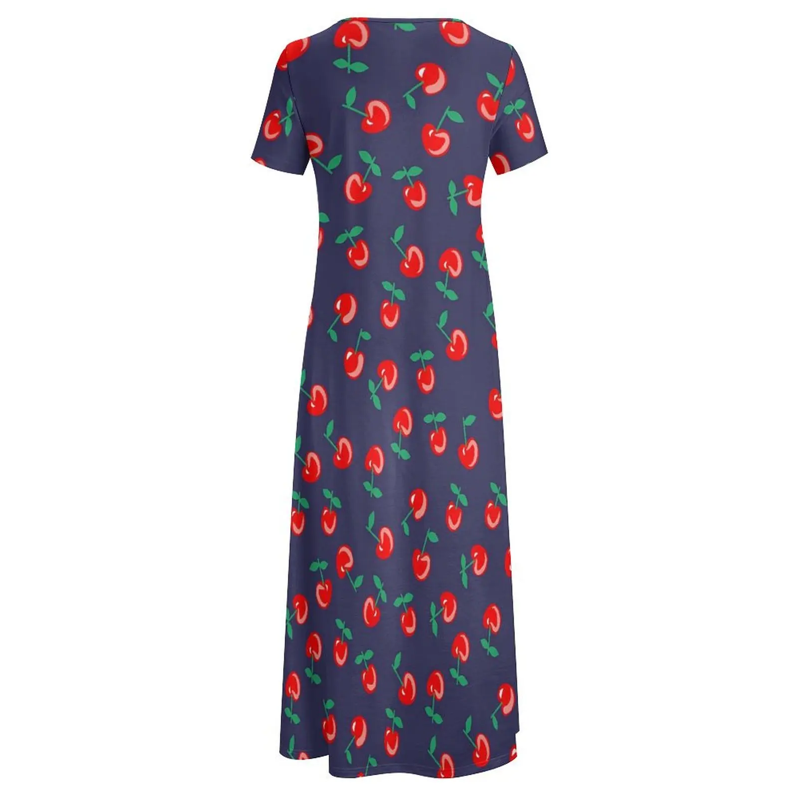 Abito con ciliegie dolci Abito lungo vintage con stampa di frutta rossa Manica corta Boho Beach Abiti lunghi Modello da donna Abiti oversize