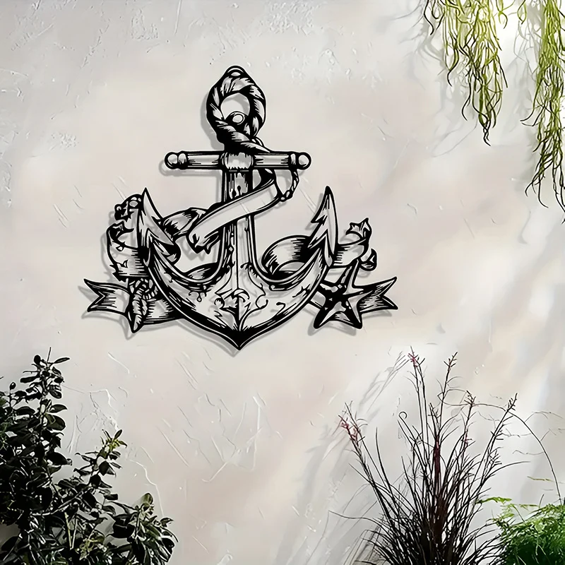 Metal Wall Art Anchor Starfish Nautical Vintage Iron Rustic Hanging Decor for Beach House Indoor Outdoor Holiday Gift