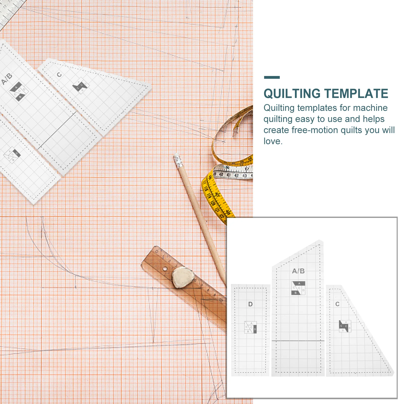 

1 set 1 Set Quilting Templates Clear Sewing Pattern For Diy Patchwork Machine Stitching Durable Lightweight Craft Tool Storage