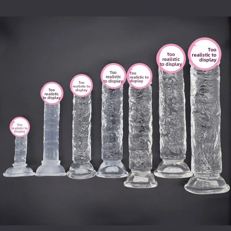 شكل ديك كبير من الكريستال الشفاف Jingling عصا السيليكون على شكل هلام منتجات للبالغين