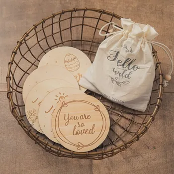 Houten Baby Maandelijkse Mijlpaalfotokaarten, Dubbelzijdige Fotoprop Mijlpaalschijven, Baby-En Zwangerschapsgroeiaankondigingskaarten