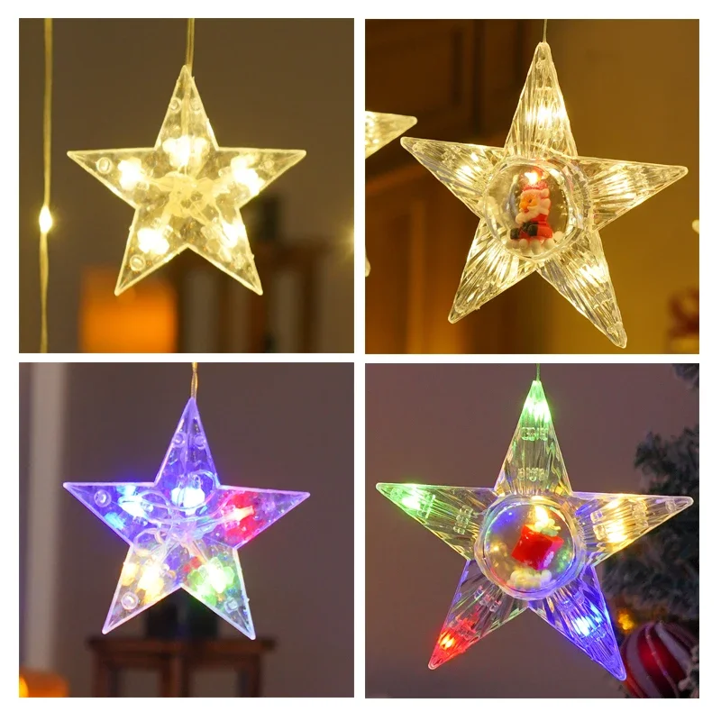 Pop Star - Shaped LED Curtain String Lights, Christmas Decoration ，Colorful Hanging Star Lights For Home, Party, Holiday