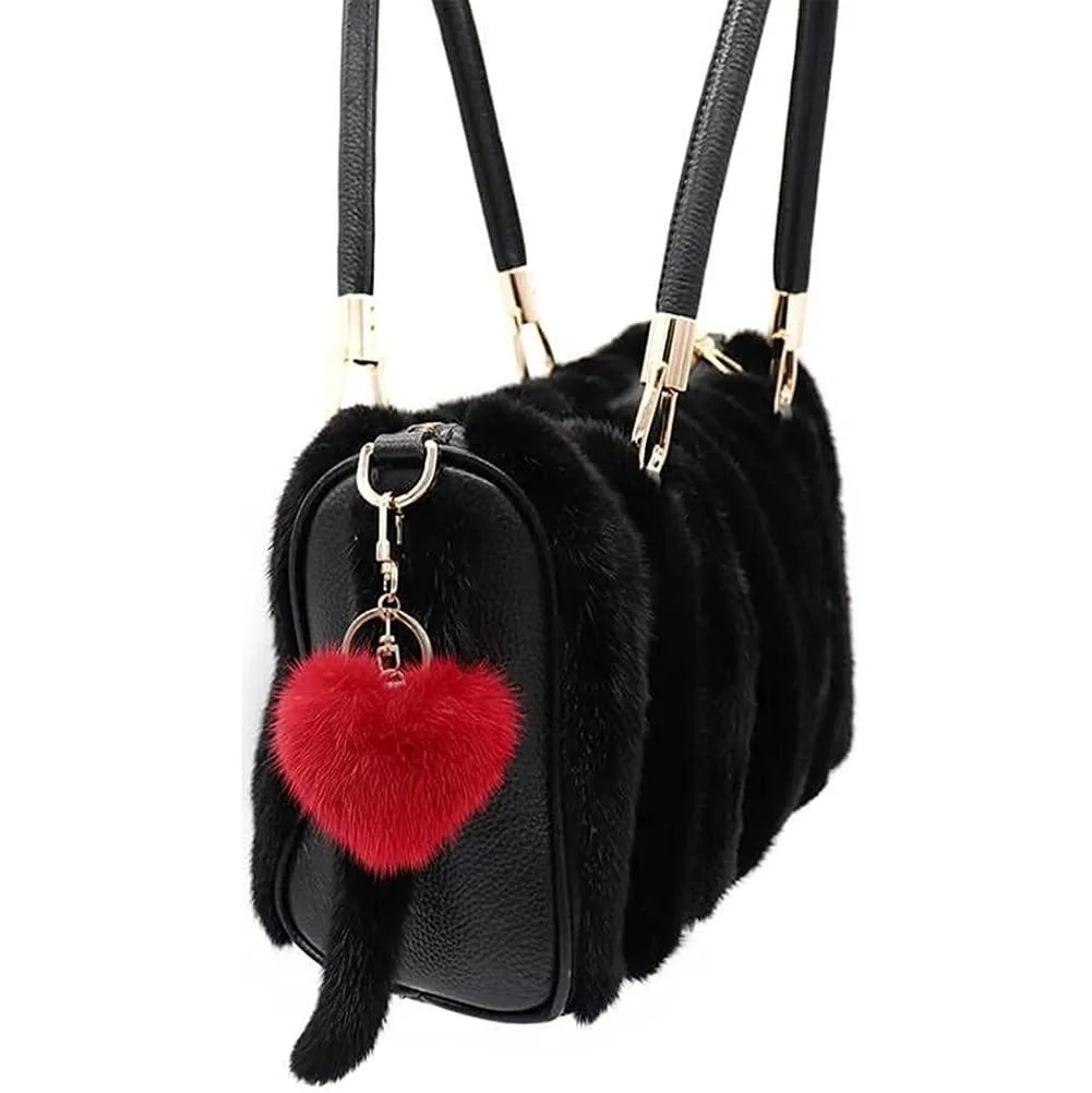 Women's Heart Key Chain, Artificial Fur Ball Key Chain, Red Or White Or Pink Heart Plush Key Ring, Backpack Pendant Charm Girl