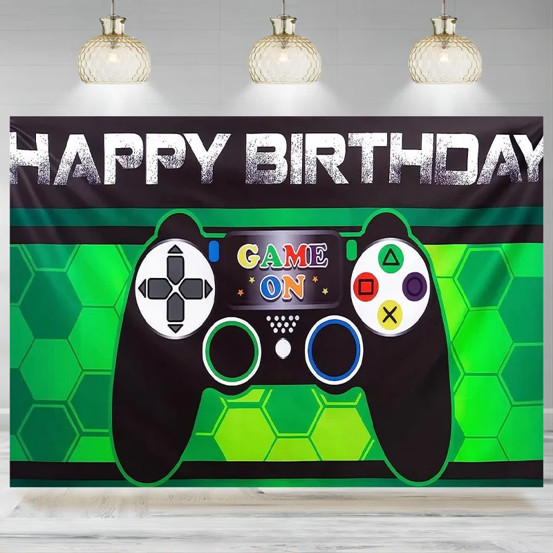 Game Birthday Backdrop Party Decorations Boys Game Party Photo Photographic Background Level Up Gaming Themed Banner Wall Deco