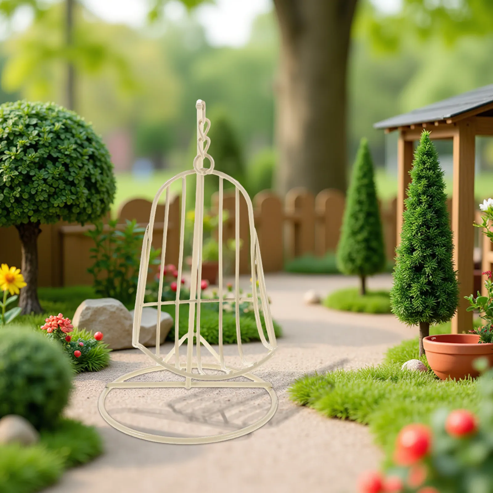 

2Pcs Mini Iron Swing Chair Hanging Basket Chair Miniature House Patio Balcony Decorative Furniture Accessories