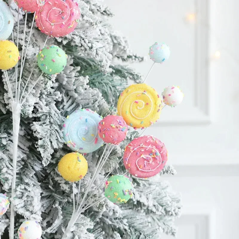 2pcs Christmas Large Lollipop Cute Macaron Candy Ball Christmas Tree Decor 2024 Navidad Home Decoration 2025 New Year Kids Gifts