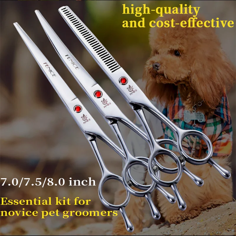 

Fenice Professional Dog Grooming Kit 7.0/7.5/8.0 Straight Curved Thinning Scissors Set Pet Groomer Tools