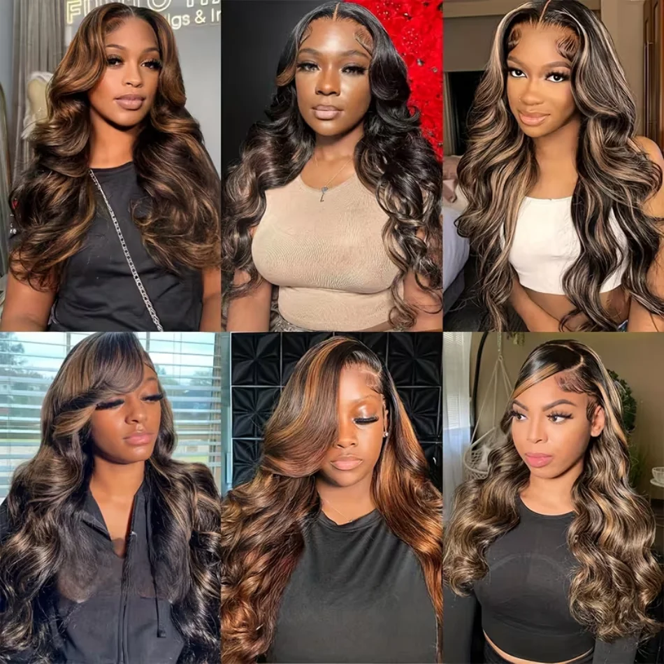 P1B30 تسليط الضوء على 13X6 الدانتيل الباروكة الأمامية شعر الإنسان 5X5 Hd الدانتيل إغلاق شعر مستعار غلويليس Bdoy موجة خصلات الشعر المستعار الإنسان البرازيلي 30 38 بوصة #4