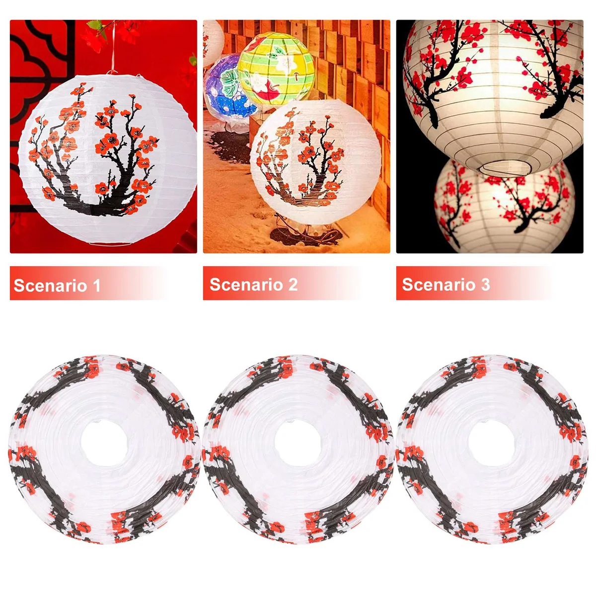 6er Pack 12 Zoll Blumen Papier laterne weiße runde chinesische japanische Papier lampe für zu Hause Hochzeits feier Dekoration