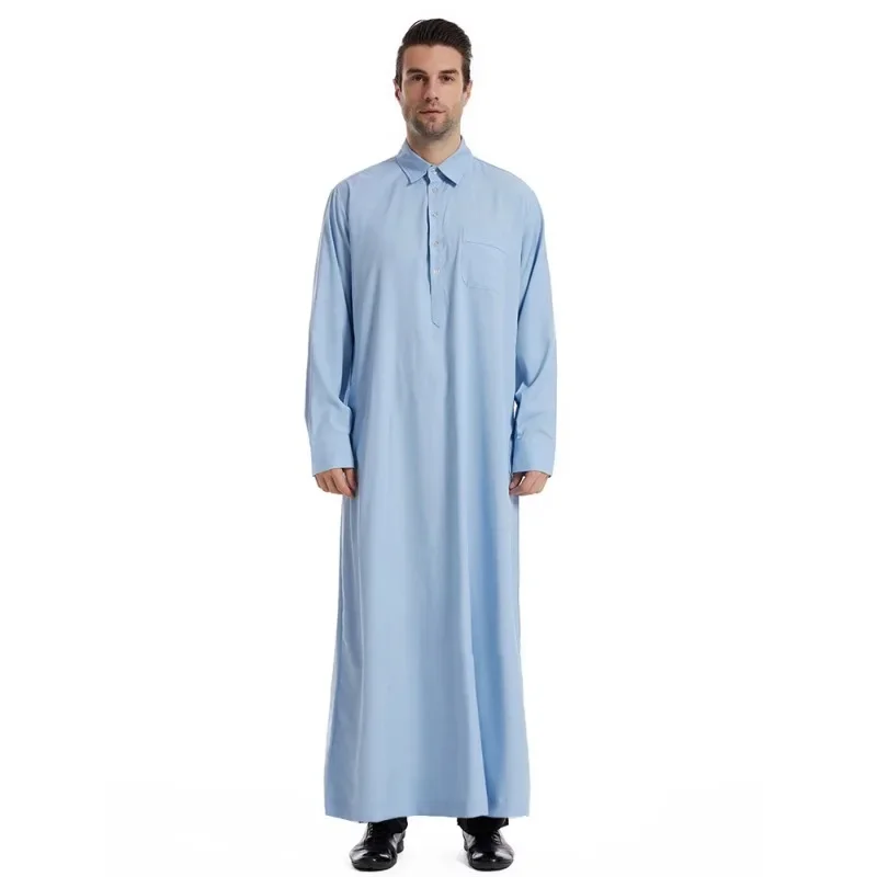 Vestido Maxi Casual de Manga Longa, Robe Masculino Árabe, Botão Islâmico Vestuário Muçulmano, Ramadan Jubba Thobe, Dubai, Turquia Abaya, Abayas Caftan