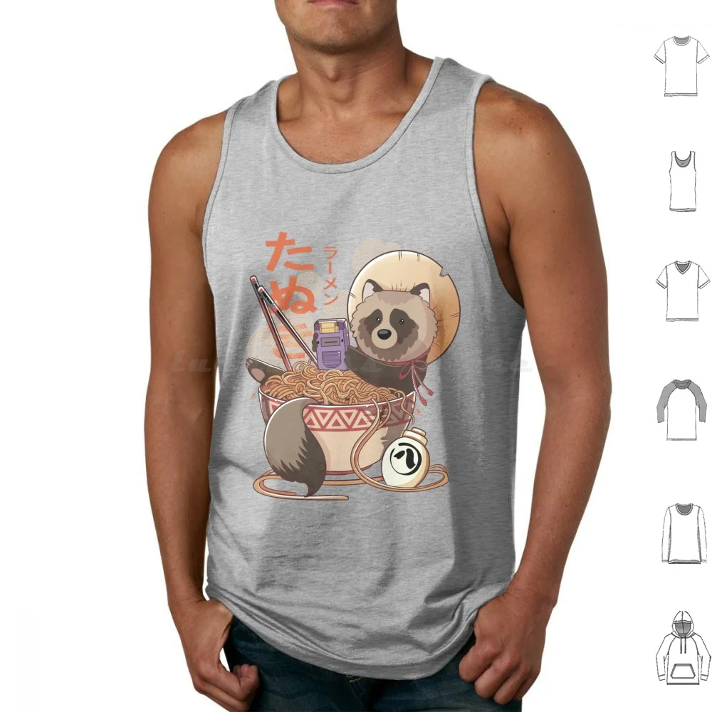 Tanuki Ramen Tank Tops Print Cotton Tanuki Ramen Japan Japanese Retro Gaming Sake Noodles Chopsticks Asian Asia Racoon