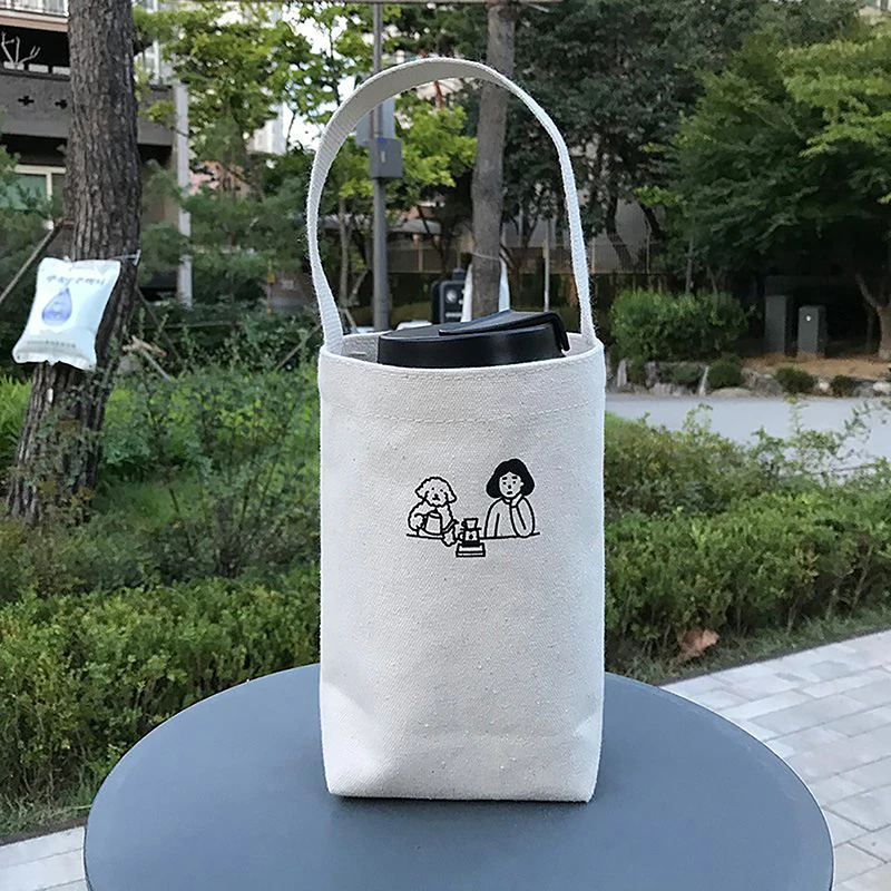 Bolsa tote portátil para copo de água, suporte para garrafa de café, leite, chá, bolsa de lona ecológica, mini bolsa pequena de armazenamento, bolsa de vinho tinto