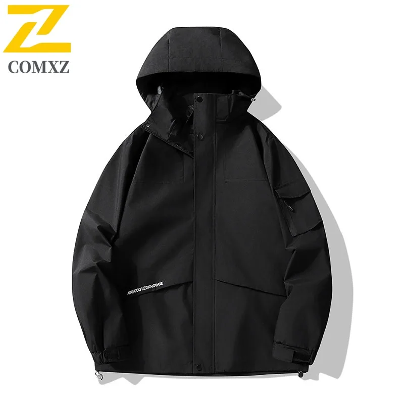 

COMXZ Спецодежда Стиль Цветные блоки с капюшоном Свободное универсальное пальто Мужская уличная одежда Ins Открытая ветрозащитная водонепроницаемая ветровка