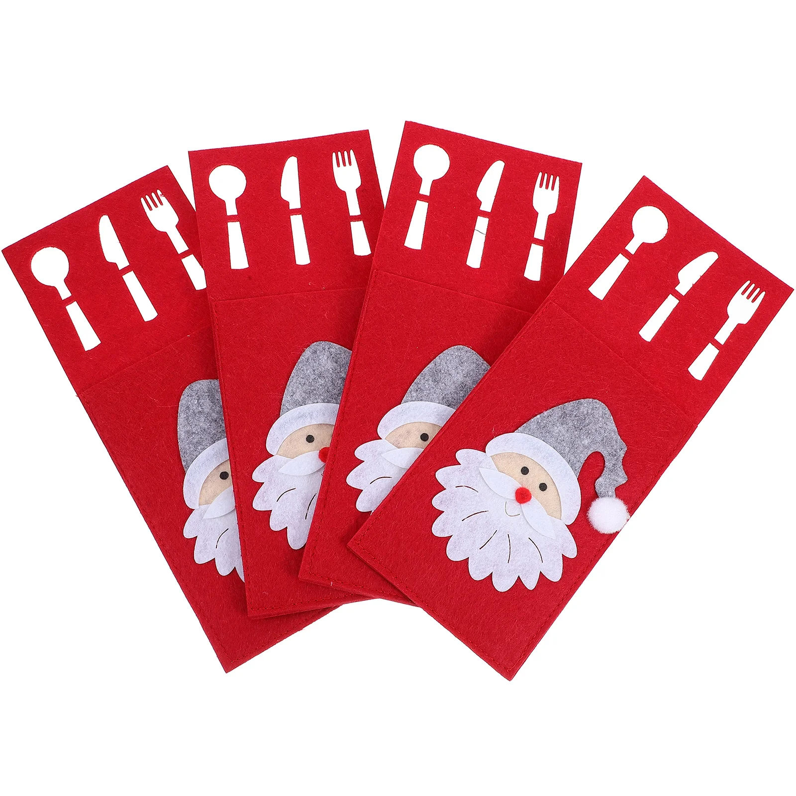 

4Pcs Christmas Silverware Holder Soft Fabric Xmas Tableware Pouch Fork Spoon Bag Party Cutlery Decoration Silverware Holder