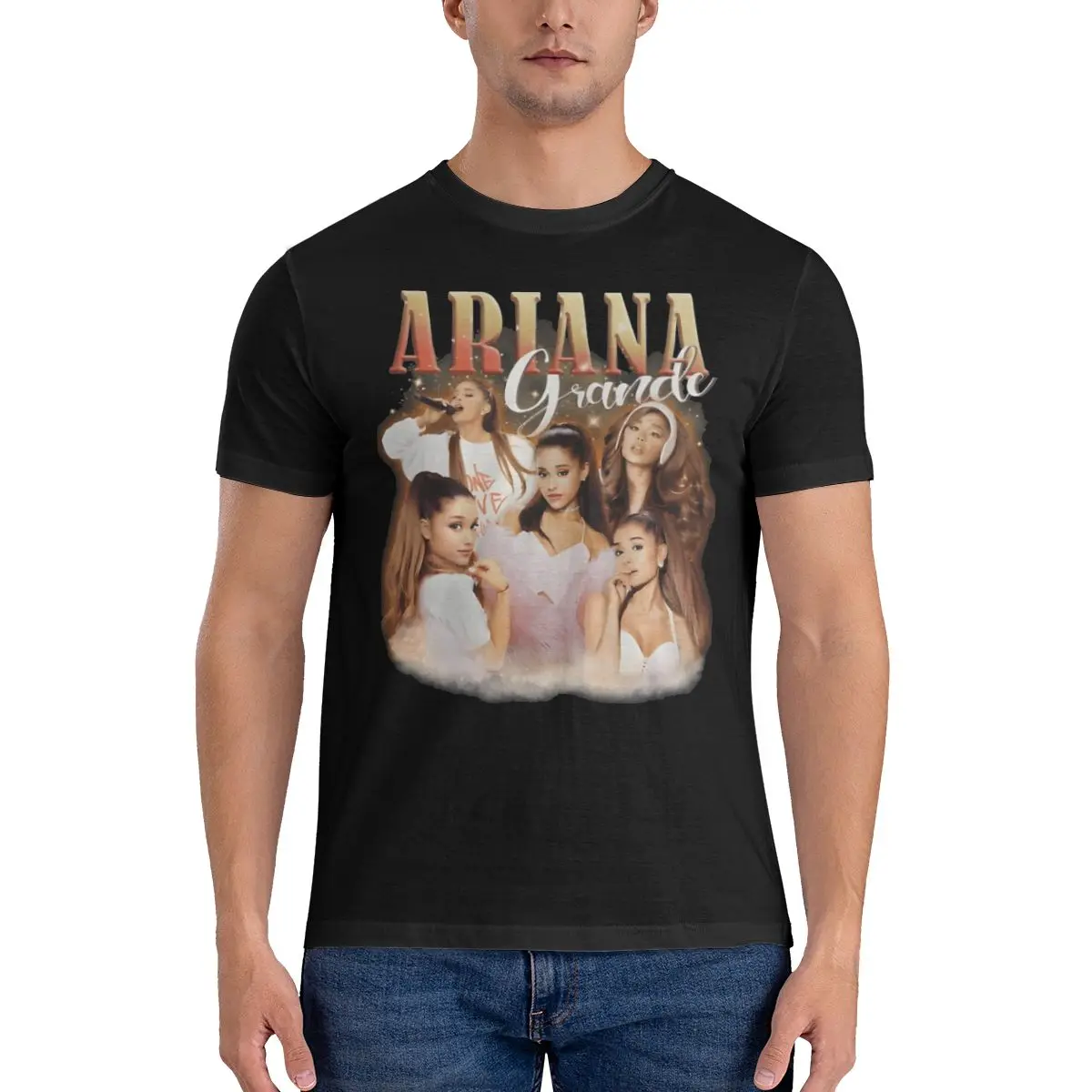 R&B T-Shirts for Men Ariana Grande A Popular Singer Funny 100% Cotton Tee Shirt O Neck Short Sleeve T Shirts 6XL Clothes