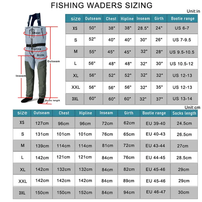 Zippered Chest Wader for Fishing Breathable Outdoor Stockingfoot Stout Wader Big Tall Men Wade Pants