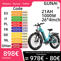 GUNAI-V 1000W Electrical Bicycles 26x4.0Inch Fat Tire Adults Electric Mountain EBike with 48V 21AH Battery, 50km/h Max Speed