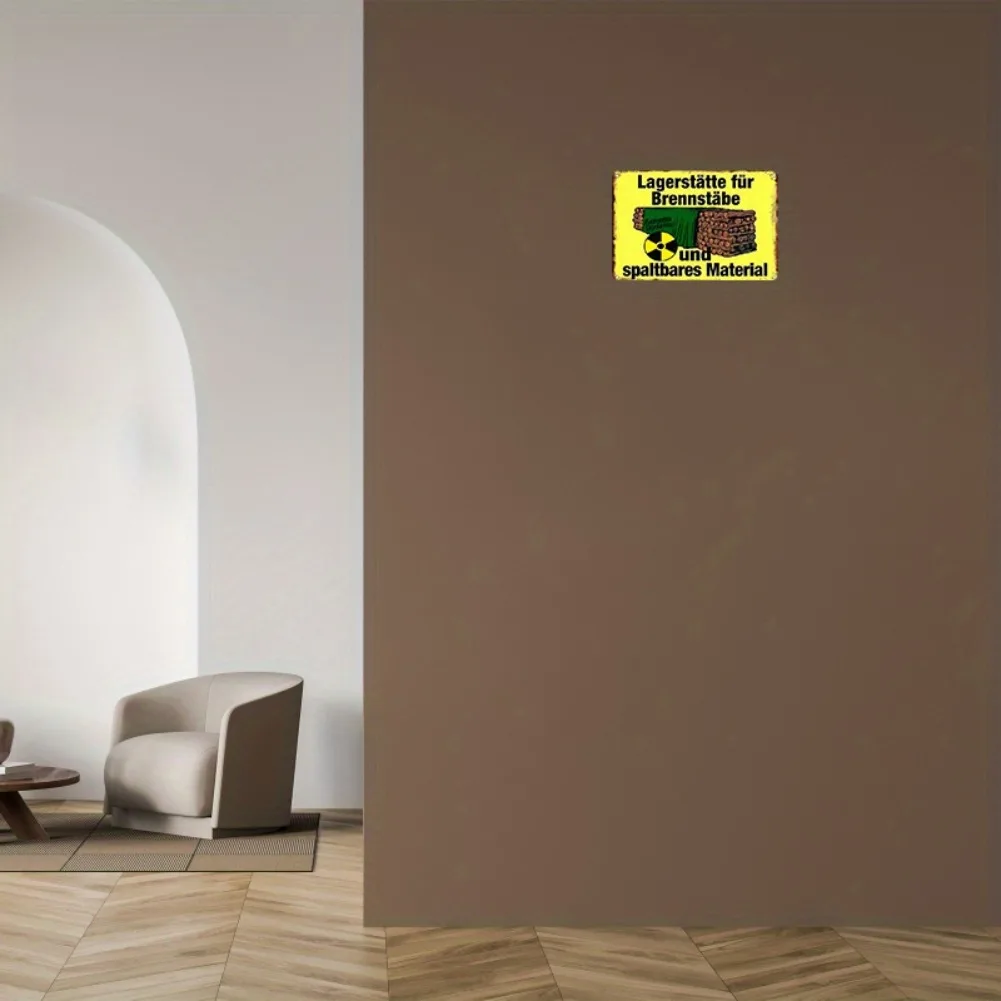 علامة قصدير معدنية كلاسيكية للوقود النووي مقاس 12 × 8 بوصة - نص ألماني وتصميم أوراق الخيزران، ديكور مقهى المرآب الصناعي القديم، هدية فريدة من نوعها