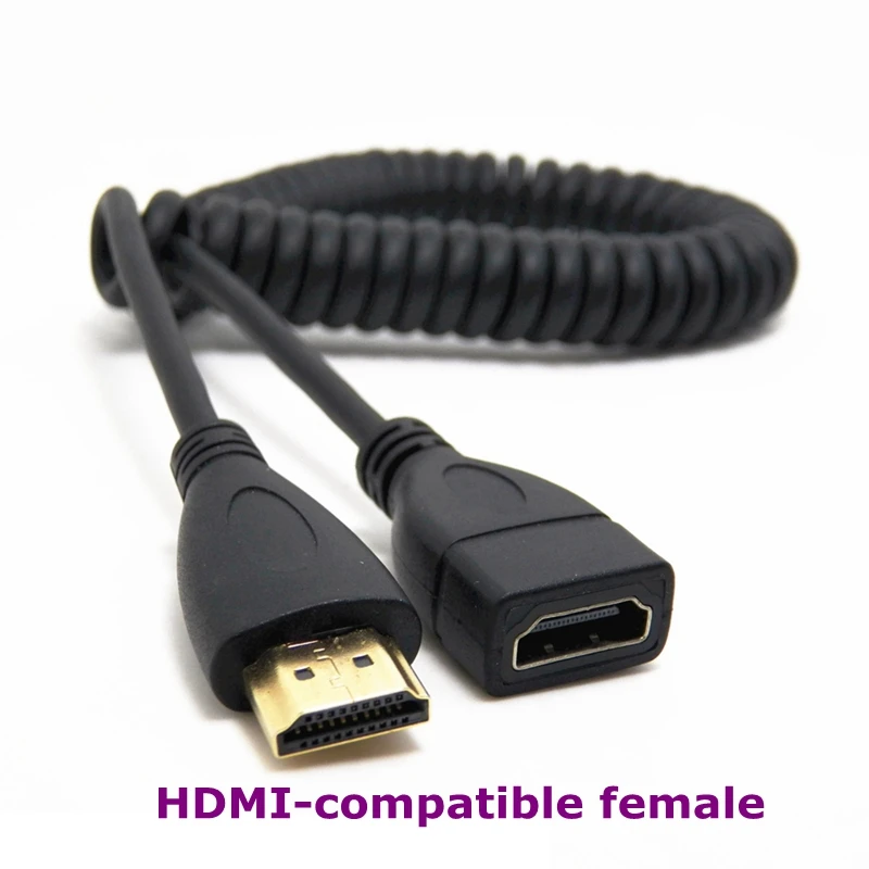 2m HDMI-compatible to Right & Left Angle Mini HDMI & HDMI & Micro HDMI male to Male Stretch Spring Curl Flexible Cable V1.4 DSLR