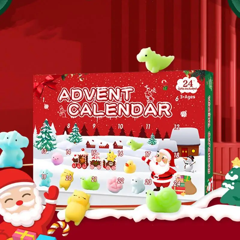 Toys 24 Days Blind Box Christmas Advent Calendar Pack Rubber Animal Pinch Toys Kit Blind Box Kids Christmas Gift