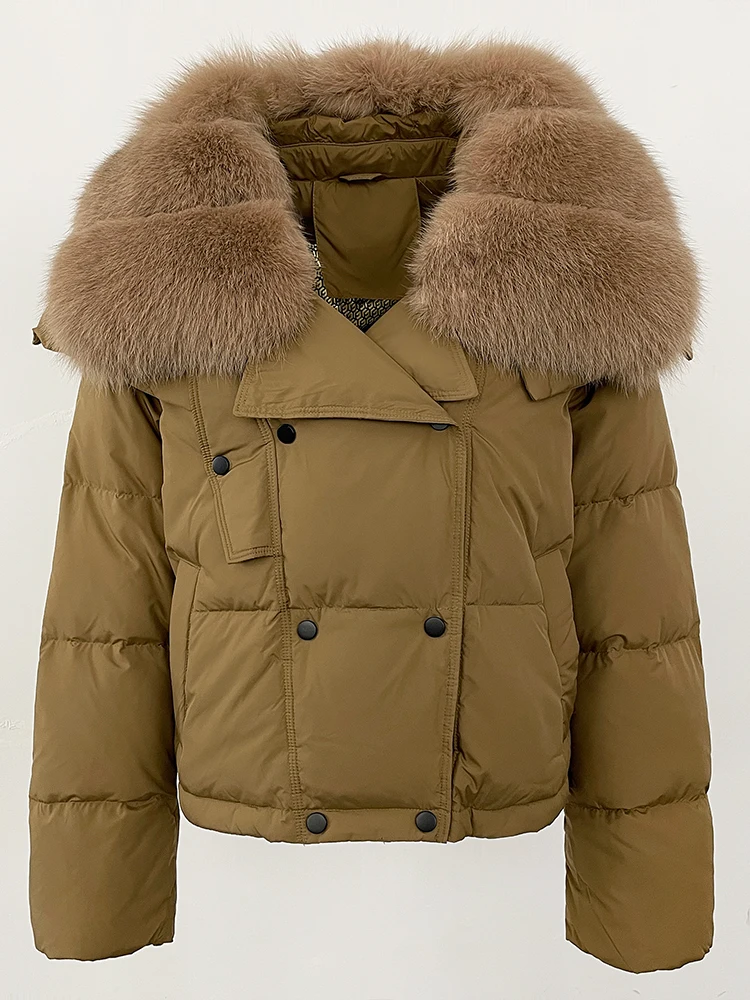 

2025 New Short Winter Clothing Women Real Fox Fur Collar Down Coat Thickened Warm Fluffy Raccoon Fur Puffer Jacket Female