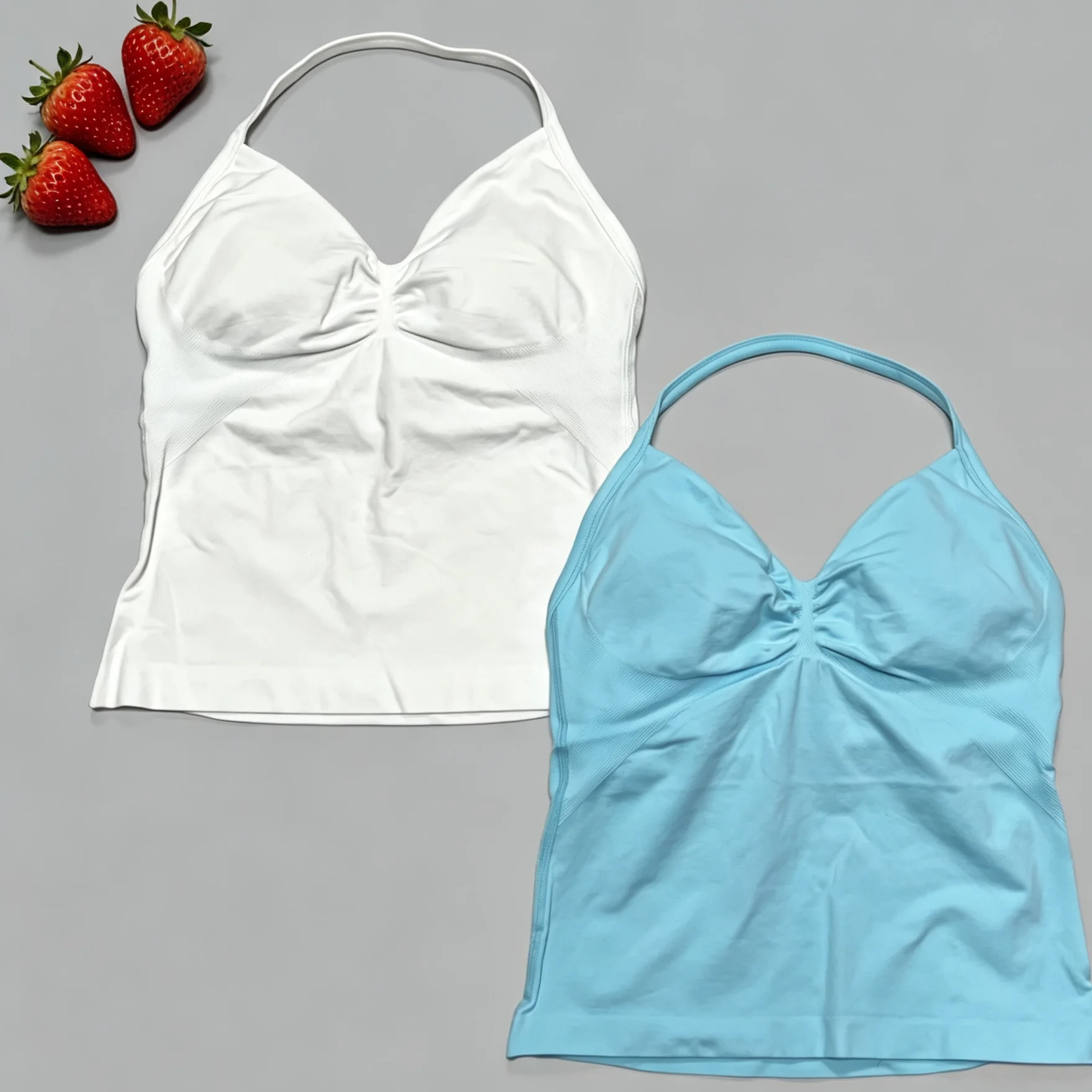 Women Seamless Yoga Gym Sports Top Tank Longline Strappy Top Open Back Bra Sportswear Gym Clothing Running Workout Halter