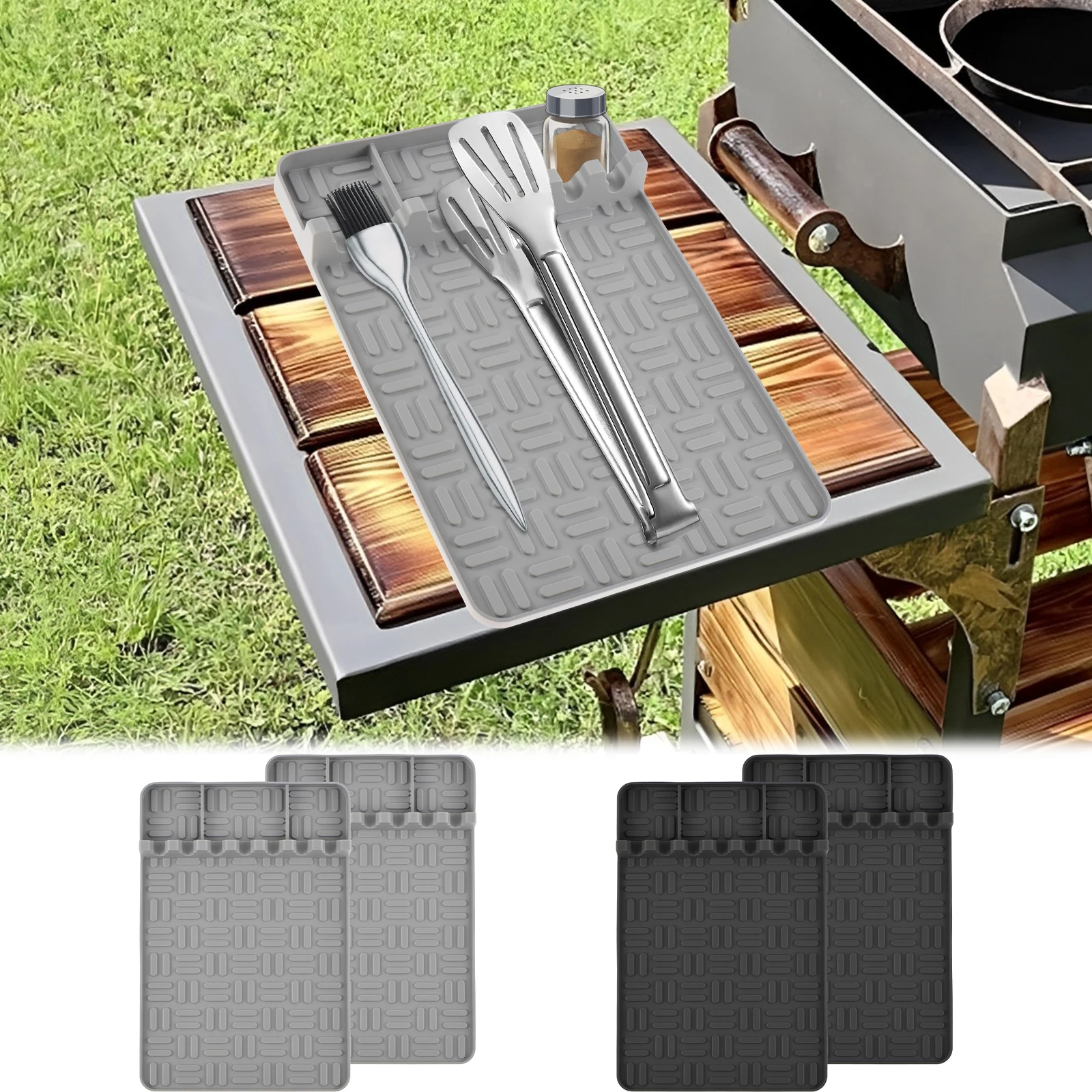 

2Pcs Griddle Tools Mat Food Grade Silicone Grill Side Shelf Pad with Drip Pad Reusable Griddle Tools Pad Effortless to Clean